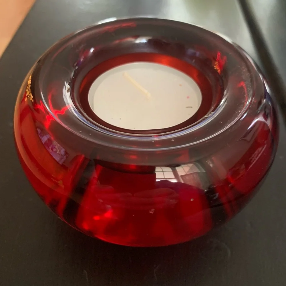 (4) CRATE & BARREL Red Tea Light Candle Heavy Weight Votives